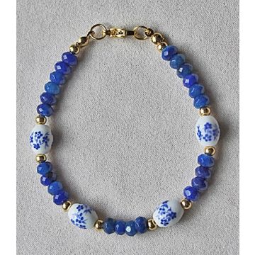 Armband delftsblauw met donkerblauwe, facetgeslepen Jaspis kralen
