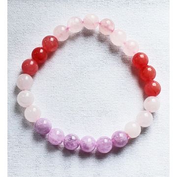 Jade en Rozekwarts 8mm armband, 19-20cm.