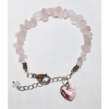 Armband rozekwarts splitkralen, roze hartje