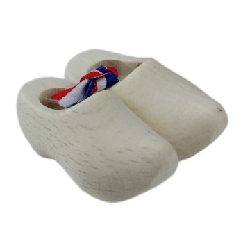 Paar blanke houten klompjes met lintje, 5cm