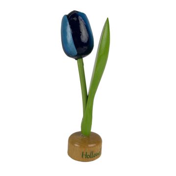 Tulp op houten voet, blauw / wit 