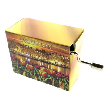 Muziekdoosje - Grachtenhuis met tulpen