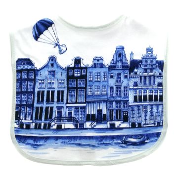 Baby slabbetje Delfts blauw grachtenpand