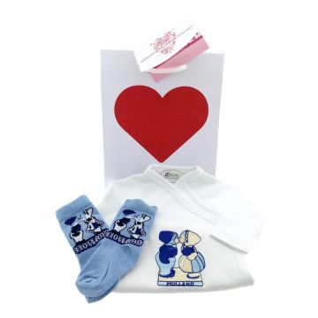 Baby Romper "Kussend Paar" Cadeauset met sokjes