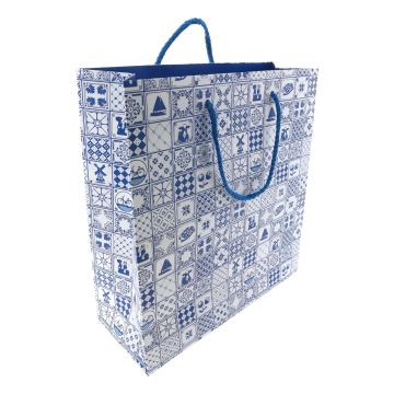 Luxe Delft Blauw gekleurde papieren cadeau tas, groot