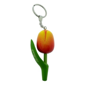 Sleutelhanger Houten Tulp oranje/Geel, 8 cm
