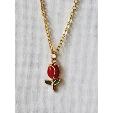Ketting met roestvrij stalen rood en groen tulpje