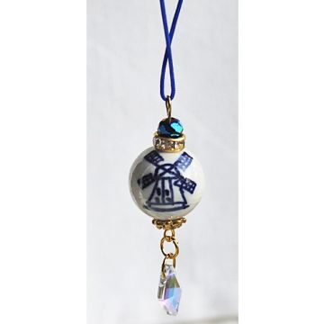 Christmas pendant delftblue mill with facetted blue bead