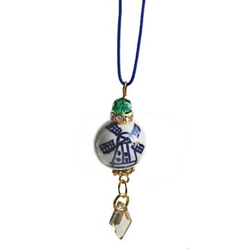 Christmas pendant delftblue mill with facetted green bead