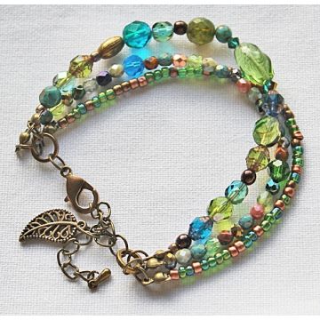 Armband facetgeslepen glaskralen, 3 rijen