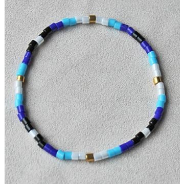Miyuki delica 3mm kralen armband, blauw, zwart, wit en goud