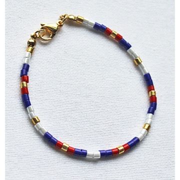 Miyuki Delica armband 3mm kralen in blauw, wit, rood en goud