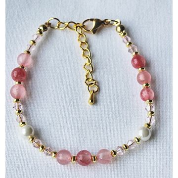 Roze jade kralen met shell pareltjes