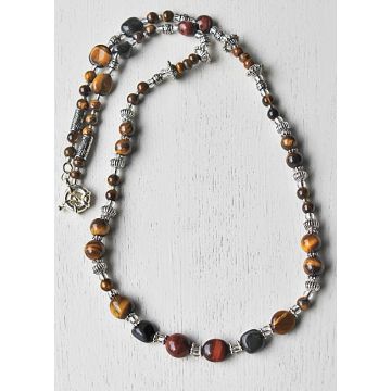 Ketting tijgeroog kralen kleurenmix, lang.