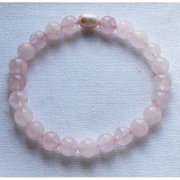 Armband 8mm Rozekwarts met cultive zoetwater parel