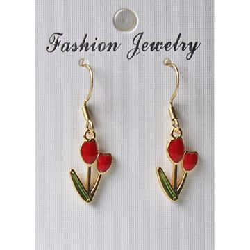 Oorbellen rode tulp met goudkleur
