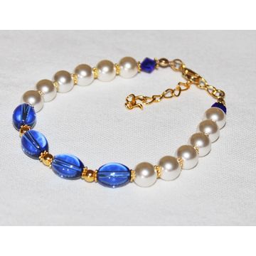 Armband matte glasparels en donkerblauwe glaskralen, 21cm.