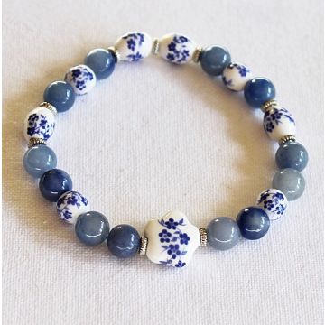 Armband Aventurijn blauw met delftsblauwe kralen