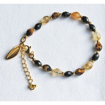 Armband Obsidiaan, Tijgeroog en Citrine, 20cm.