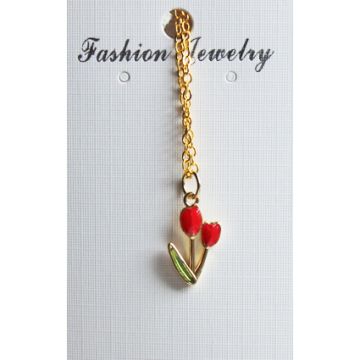 Rode tulphanger aan goudkleurige ketting