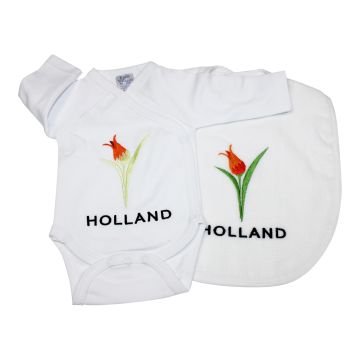 Holland Winkel Baby romper cadeauset Tulp Holland met slabbetje
