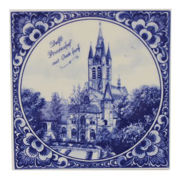 Delfts blauwe tegel - Prinsenhof met Oude Kerk, 15 cm 