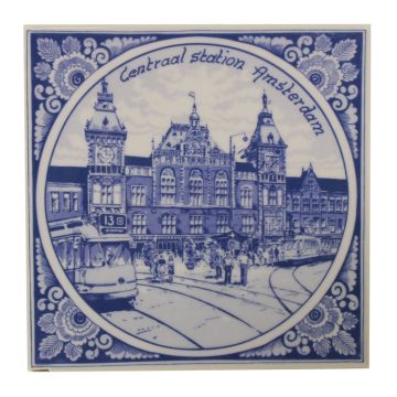 Delfts blauwe tegel - Centraal Station, Amsterdam,  15 cm 