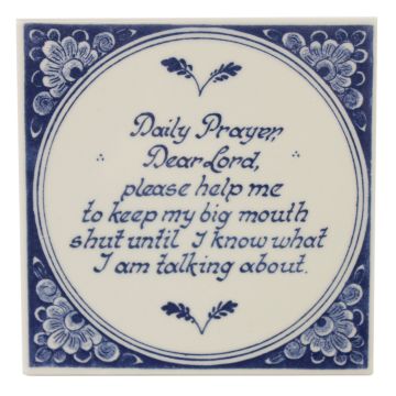 Delfts blauwe tegel - "Daily Prayer",  15 cm 