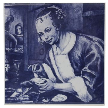 Delfts blauwe tegel - "Het oestereetstertje", 15 cm 