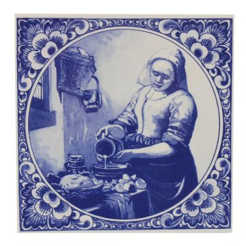Delft blue tile - "The Milkmaid, Vermeer", 15 cm