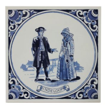 Delfts blauwe tegel- "Hindelopen" , 15 cm 