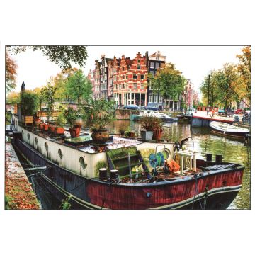 Postkaart woonboot in Amsterdamse gracht