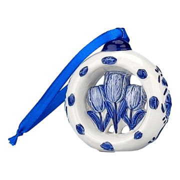 Delft Blue Christmas Ornament Ring with Tulips