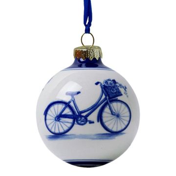 Delfts blauwe kerstbal met fiets, 7 cm 