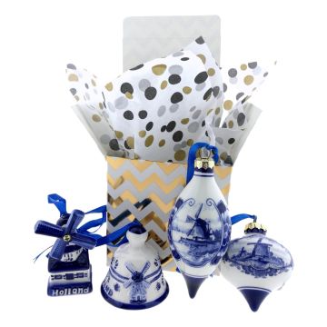 Gift box "Delft blue Christmas" 4 Christmas tree decorations