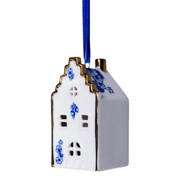 Delft Blue Christmas House – Stepped Gable with Gold Accent