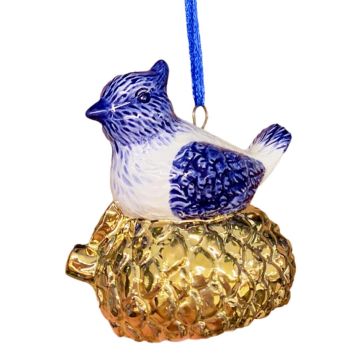 Christmas ornament bird - delft blue/gold