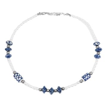 Ketting Delfts Blauw met Parels