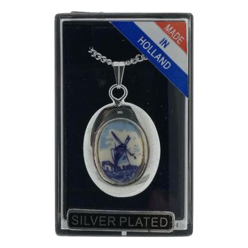 Ketting Zilver "Ovale hanger met Molen"