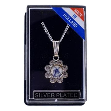 Ketting Zilver "Bloem Molen met Kristallen"