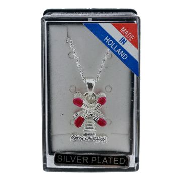 Ketting Zilver "Windmolen met Rode wieken"
