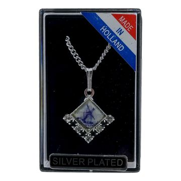 Ketting Zilver "Vierkante hanger met Molen en kristallen"