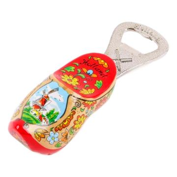 Wooden clog bottle opener clog with red sole, 8 cm