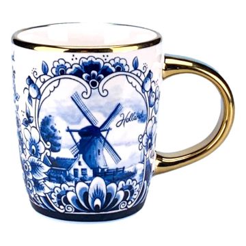 Koffiemok "Windmolen - Goud" Delfts Blauw