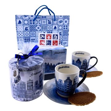 Amsterdam Koffiekop Cadeauset met stroopwafels