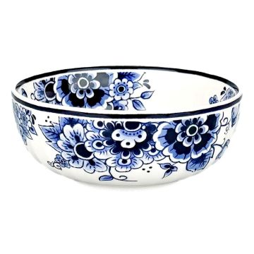 Keramieken Kom - Delfts Blauw Stijl - Bloemenmotief (Ø 12 cm)
