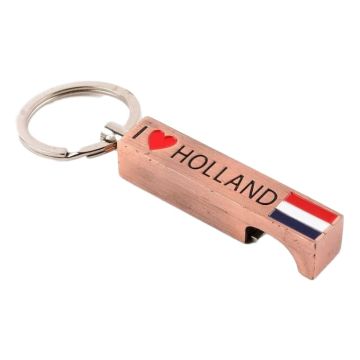 Sleutelhanger / opener "I Love Holland" , koperkleurig