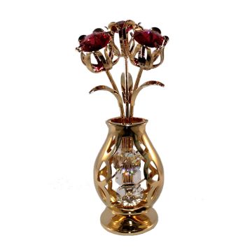 3 Tulpen in vaas,  bordeaux, met Swarovski kristallen