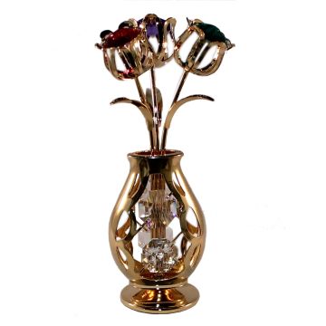 3 Tulpen in vaas, gekleurde Swarovski strass kristallen