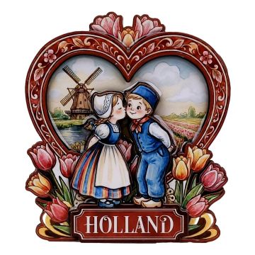 Magneet Kussend Paar in Hart met Tulpen - Gekleurd